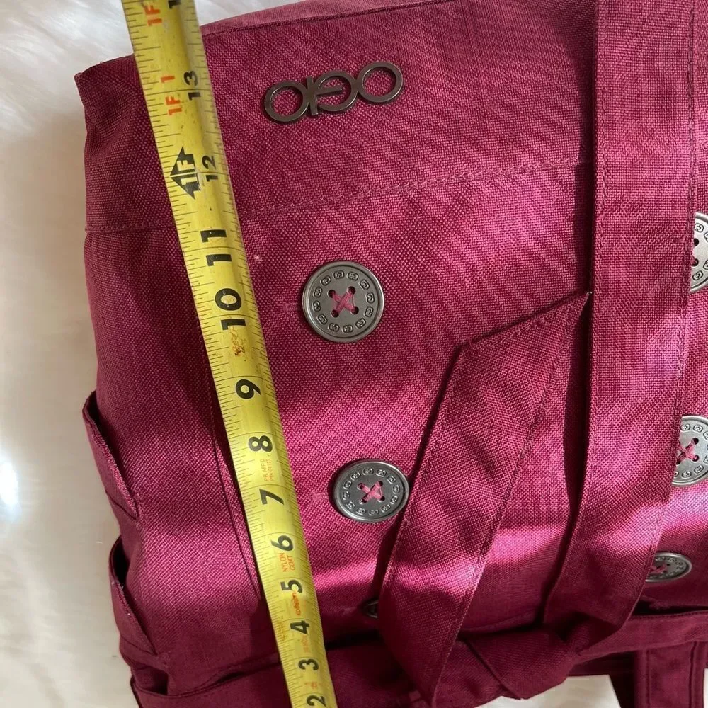 OGIO burgundy canvas large laptop tote with decorative belt fully padded
